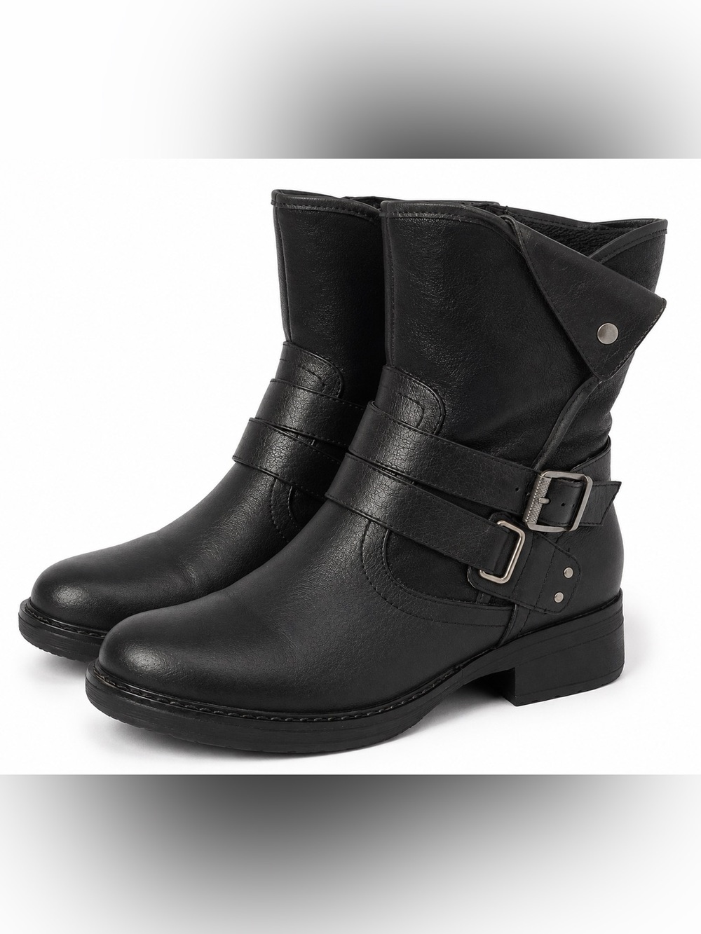 BareTraps Hallie Black Moto Ankle Boots Leather Buckle Zip 9.5M - Picture 9 of 9
